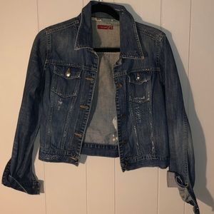 Distressed cropped denim jacket